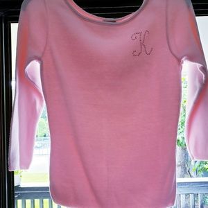 Soft 3/4 sleeve pink sweater, Letter K, letter top
